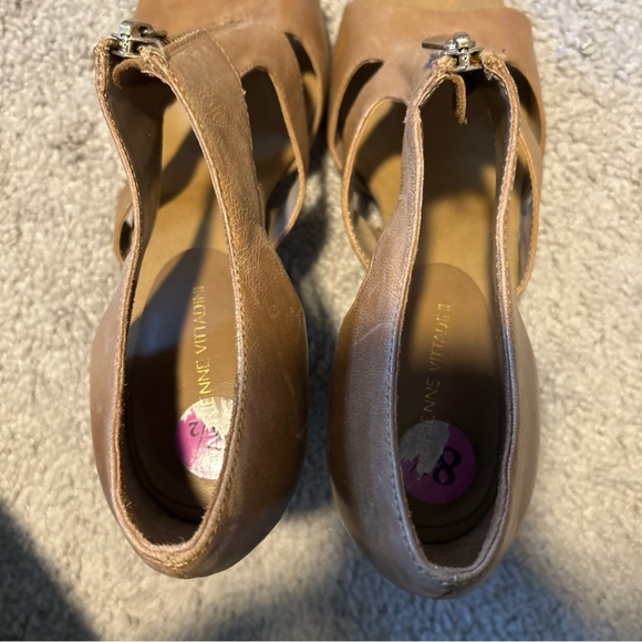 Adrienne Vittadini women size 8.5 tan leather open toe high heel shoe Viktor - Picture 6 of 6